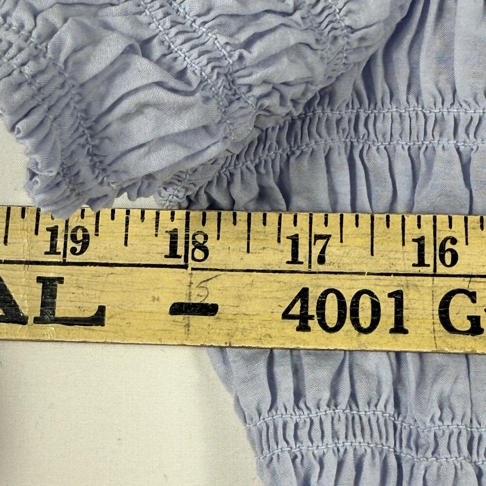 J.CREW Smocked Button Top Blouse Womens Size L blue Preppy Old Money - Picture 6 of 10